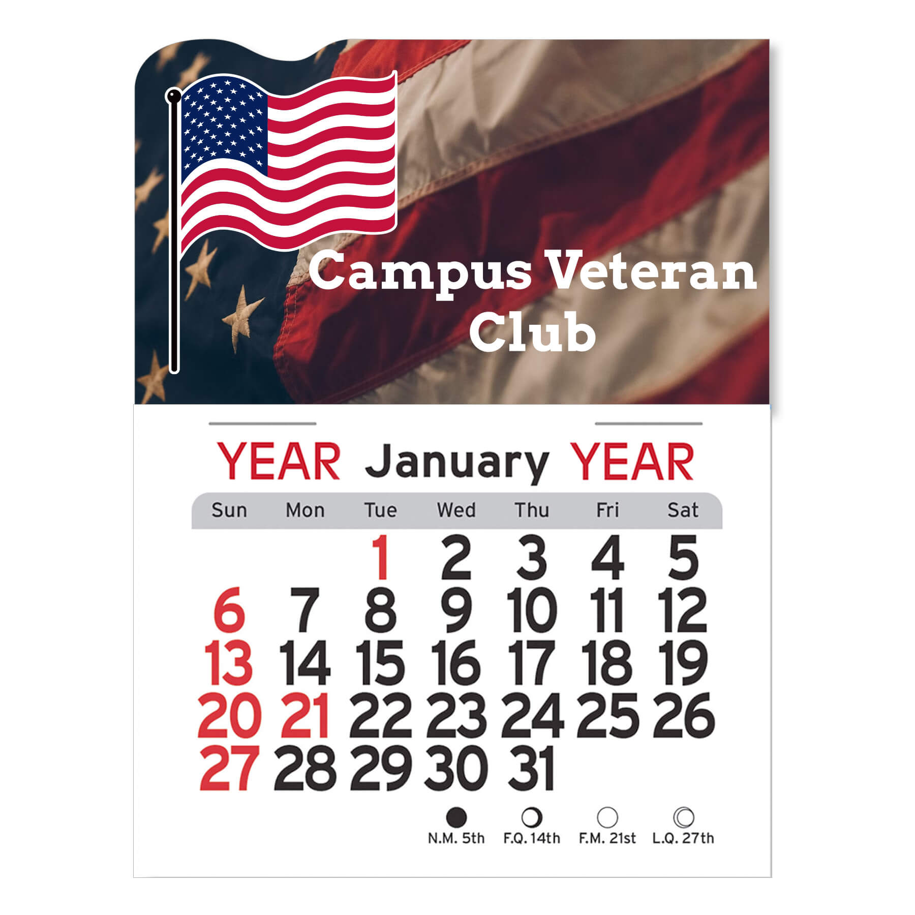 Adhesive Peel-N-Stick® Calendar - American Flag                      